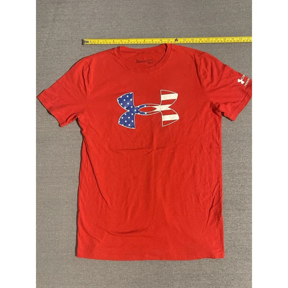 Under Armour USA Flag Logo T-Shirt Youth XL Red‎ Patriotic HeatGear Athletic
